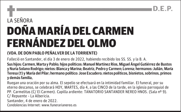 DOÑA MARÍA DEL CARMEN FERNÁNDEZ DEL OLMO
