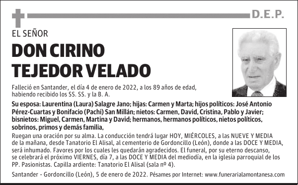 DON CIRINO TEJEDOR VELADO