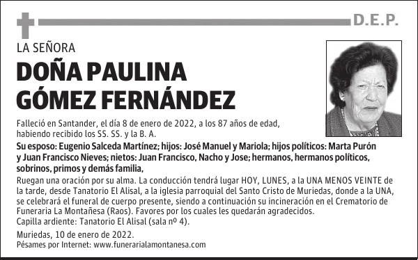 DOÑA PAULINA GÓMEZ FERNÁNDEZ