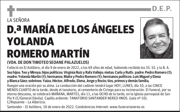 DOÑA MARÍA DE LOS ÁNGELES YOLANDA ROMERO MARTÍN