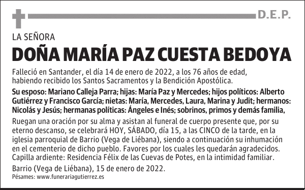 DOÑA MARÍA PAZ CUESTA BEDOYA