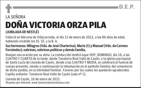 DOÑA VICTORIA ORZA PILA