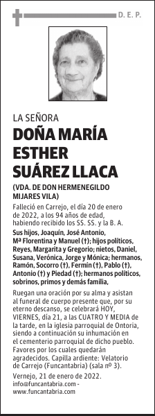 DOÑA MARÍA ESTHER SUÁREZ LLACA
