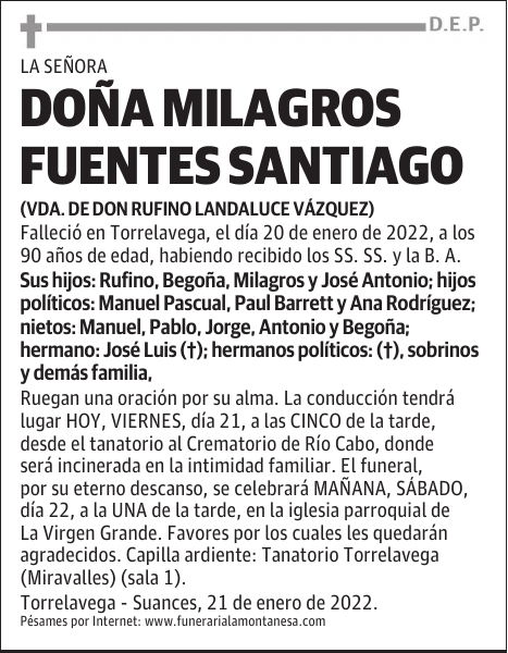 DOÑA MILAGROS FUENTES SANTIAGO