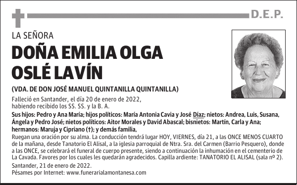 DOÑA EMILIA OLGA OSLÉ LAVÍN