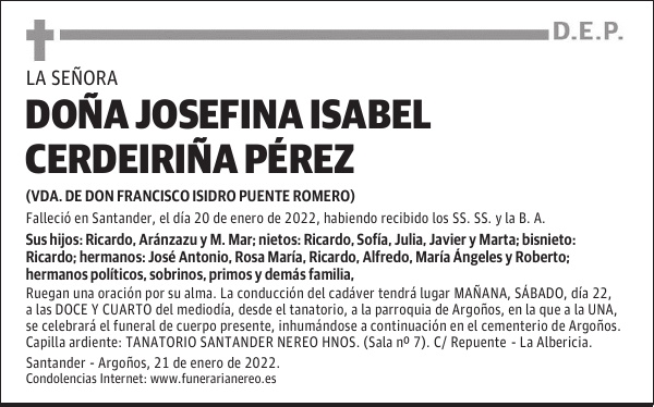 DOÑA JOSEFINA ISABEL CERDEIRIÑA PÉREZ