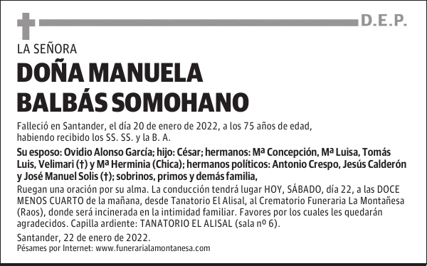 DOÑA MANUELA BALBÁS SOMOHANO