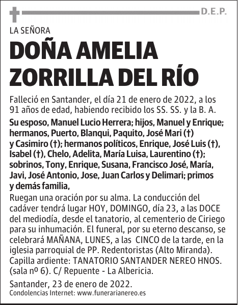 DOÑA AMELIA ZORRILLA DEL RÍO