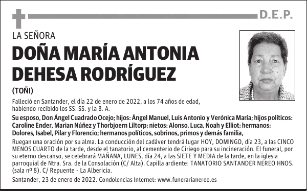 DOÑA MARÍA ANTONIA DEHESA RODRÍGUEZ