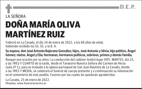 DOÑA MARÍA OLIVA MARTÍNEZ RUIZ