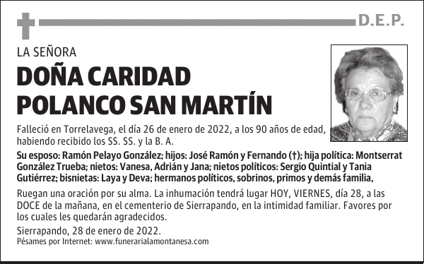 DOÑA CARIDAD POLANCO SAN MARTÍN