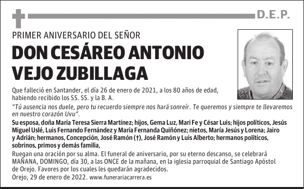 DON CESÁREO ANTONIO VEJO ZUBILLAGA