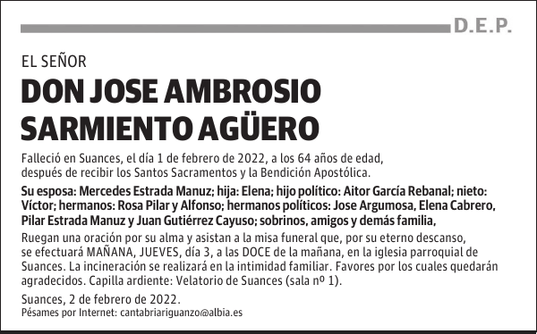 DON JOSE AMBROSIO SARMIENTO AGÜERO