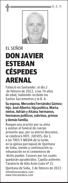 DON JAVIER ESTEBAN CÉSPEDES ARENAL