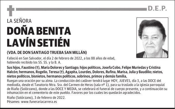 DOÑA BENITA LAVÍN SETIÉN