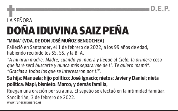 DOÑA IDUVINA SAIZ PEÑA