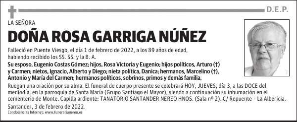 DOÑA ROSA GARRIGA NÚÑEZ