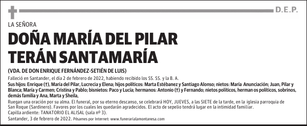 DOÑA MARÍA DEL PILAR TERÁN SANTAMARÍA
