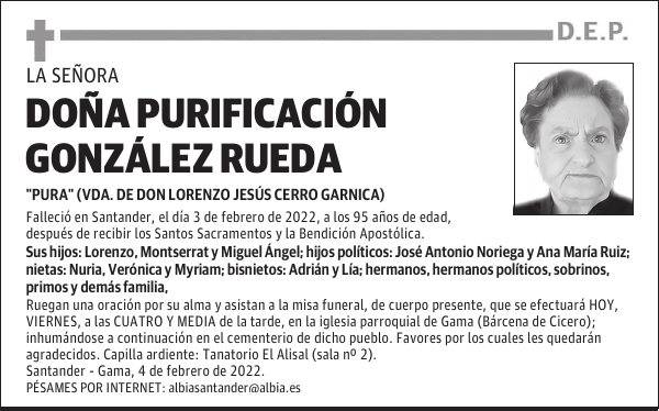 DOÑA PURIFICACIÓN GONZÁLEZ RUEDA