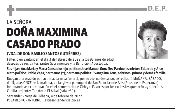 DOÑA MAXIMINA CASADO PRADO