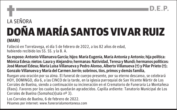 DOÑA MARÍA SANTOS VIVAR RUIZ