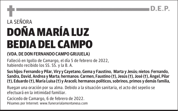 DOÑA MARÍA LUZ BEDIA DEL CAMPO