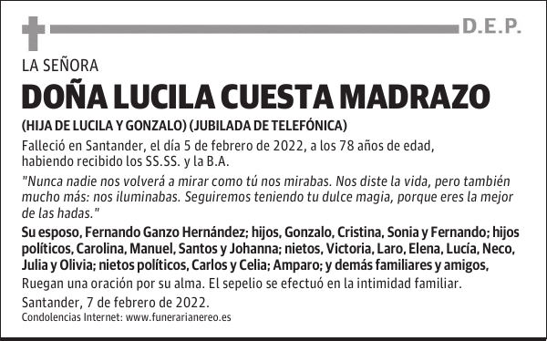 DOÑA LUCILA CUESTA MADRAZO