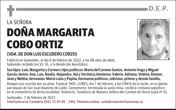 DOÑA MARGARITA COBO ORTIZ