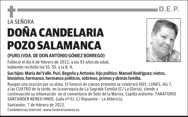 DOÑA CANDELARIA POZO SALAMANCA