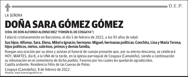 DOÑA SARA GÓMEZ GÓMEZ