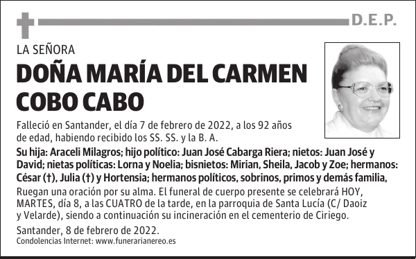 DOÑA MARÍA DEL CARMEN COBO CABO