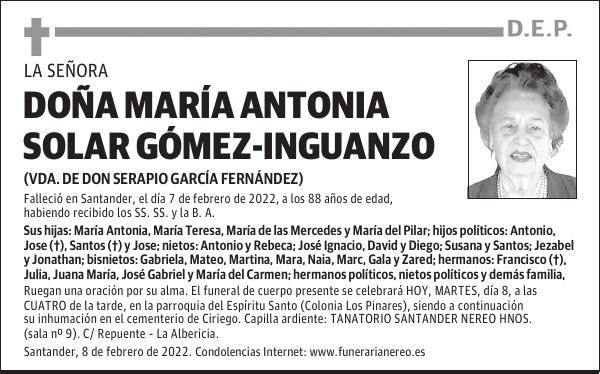 DOÑA MARÍA ANTONIA SOLAR GÓMEZ-INGUANZO