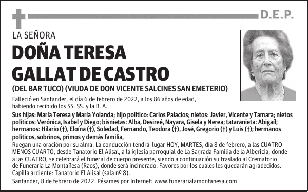 DOÑA TERESA GALLAT DE CASTRO