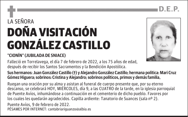 DOÑA VISITACIÓN GONZÁLEZ CASTILLO