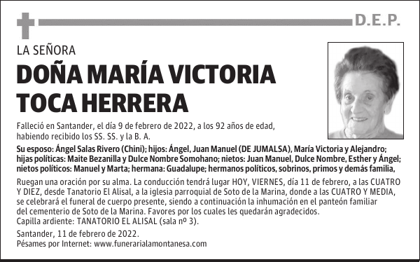 DOÑA MARÍA VICTORIA TOCA HERRERA