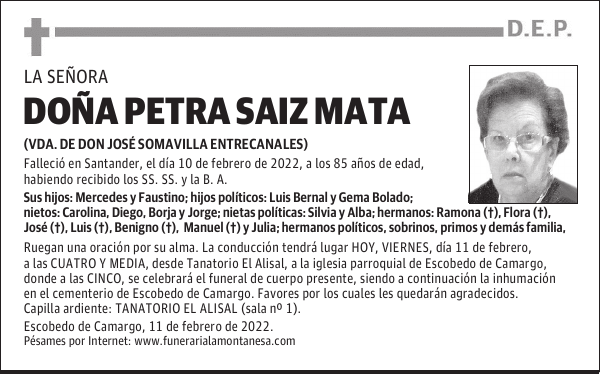 DOÑA PETRA SAIZ MATA