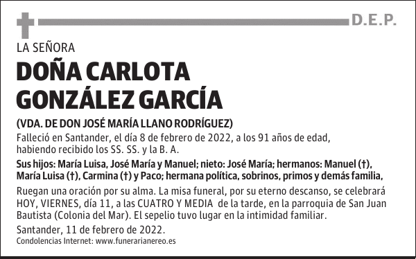 DOÑA CARLOTA GONZÁLEZ GARCÍA