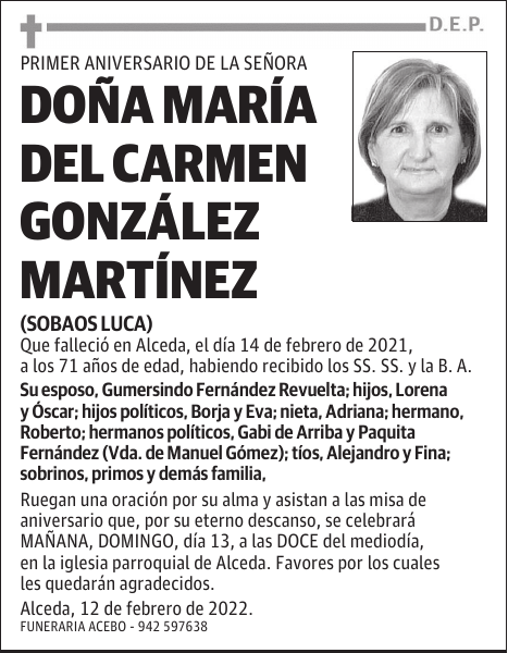 DOÑA MARÍA DEL CARMEN GONZÁLEZ MARTÍNEZ