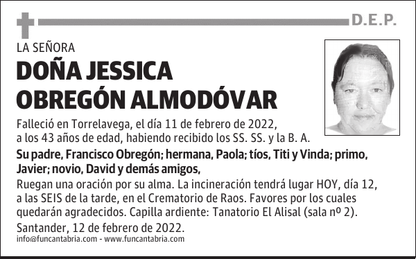 DOÑA JESSICA OBREGÓN ALMODÓVAR