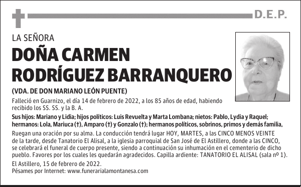 DOÑA CARMEN RODRÍGUEZ BARRANQUERO