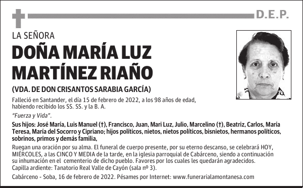 DOÑA MARÍA LUZ MARTÍNEZ RIAÑO