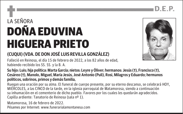 DOÑA EDUVINA HIGUERA PRIETO
