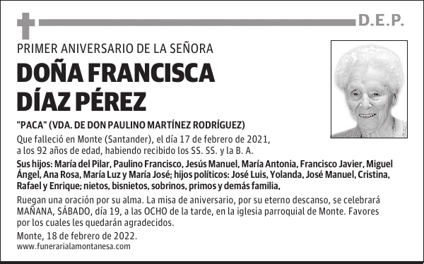 DOÑA FRANCISCA DÍAZ PÉREZ