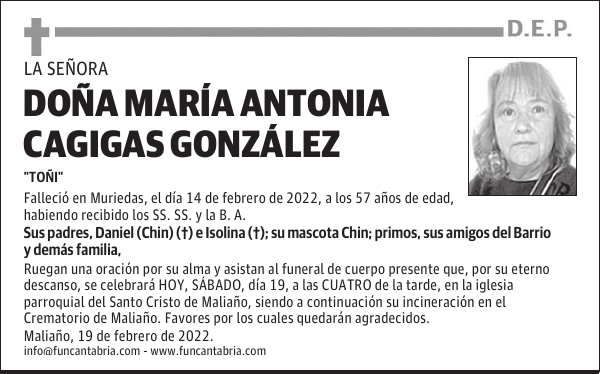 DOÑA MARÍA ANTONIA CAGIGAS GONZÁLEZ