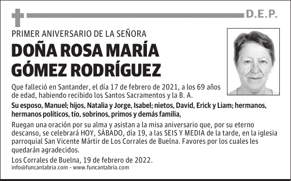 DOÑA ROSA MARÍA GÓMEZ RODRÍGUEZ