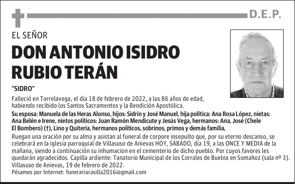 DON ANTONIO ISIDRO RUBIO TERÁN