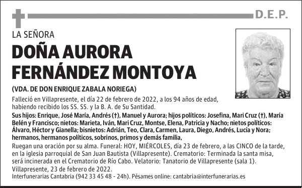 DOÑA AURORA FERNÁNDEZ MONTOYA