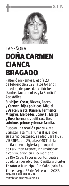 DOÑA CARMEN CIANCA BRAGADO