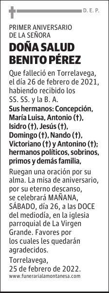 DOÑA SALUD BENITO PÉREZ