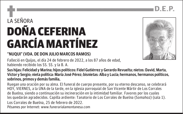 DOÑA CEFERINA GARCÍA MARTÍNEZ